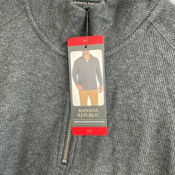 NEW Banana Republic Men's M Waffle Quarter Zip Pullover Cotton/Polyester Gray - Picture 8 of 9